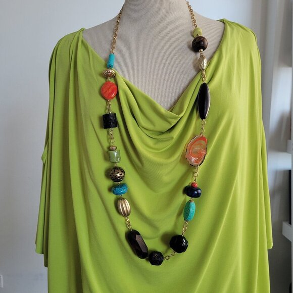 Clearance - SIMONTON Says Lime Green Drop Neck Tunic (Plus Size: 2X) - Picture 1 of 10